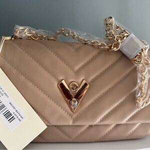 Valentino Elegant Tan Taupe with gold Quilted crossbody or Shoulder Bag